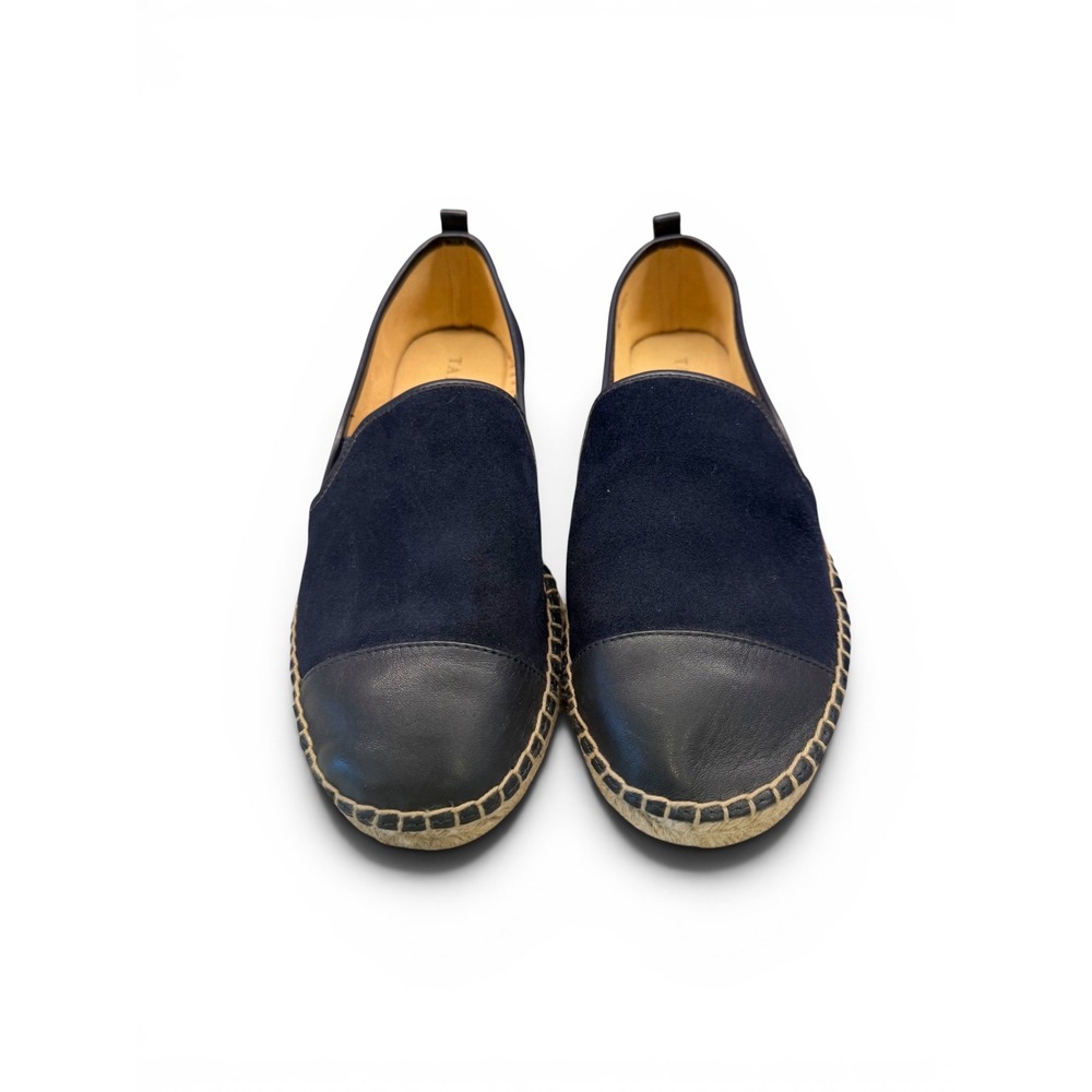 Talbots Wmns Leather Navy Blue Cap Toe Slip On Casual Espardrille Flats Size 8